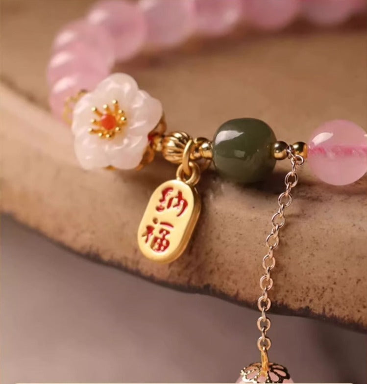 Zen Healing Rose Quartz Jade Peach Blossom Love Bracelet