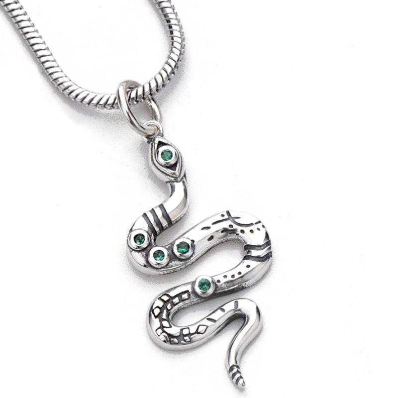 925 Sterling Silver Year Of The Snake Green-eyed Snake Blessing Necklace Pendant