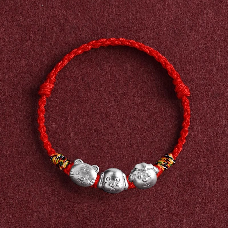 Zen Healing 2025 Chinese Zodiac 999 Silver Red String Protection Bracelet