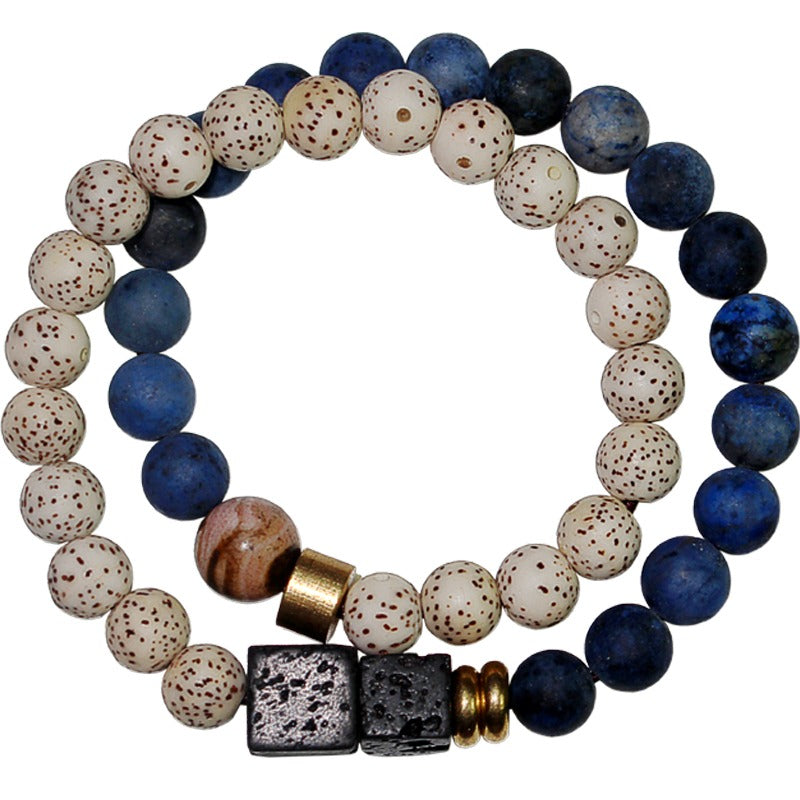 Zen Healing Star Moon Bodhi Sodalite Lava Rock Stone Strength Double Wrap Bracelet