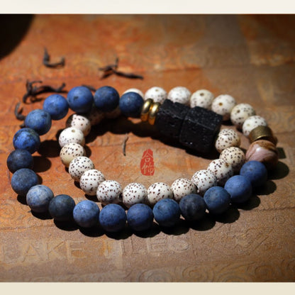 Zen Healing Star Moon Bodhi Sodalite Lava Rock Stone Strength Double Wrap Bracelet