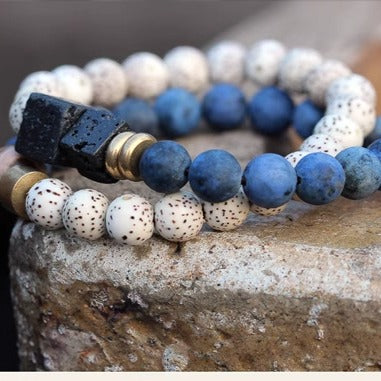 Zen Healing Star Moon Bodhi Sodalite Lava Rock Stone Strength Double Wrap Bracelet