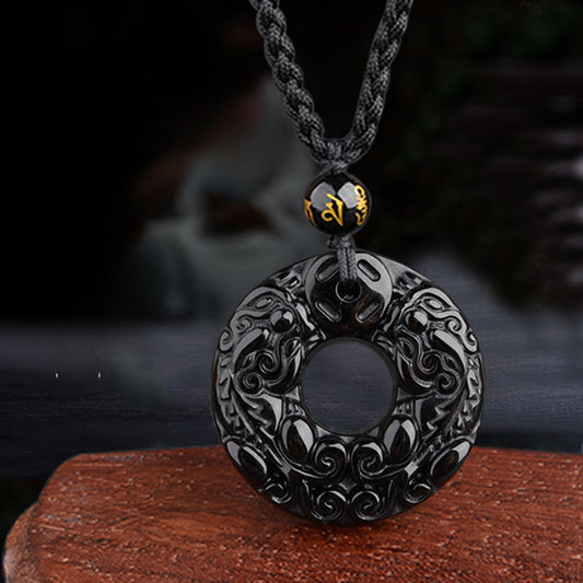 Obsidian Fortune Strength Pixiu Pendant Necklace Crystal