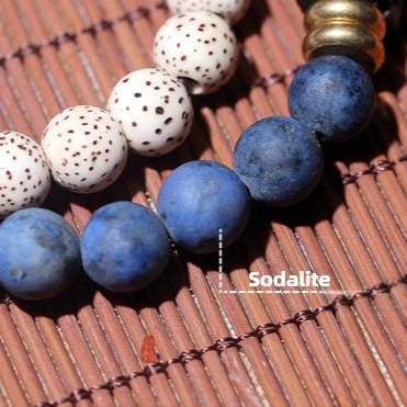 Zen Healing Star Moon Bodhi Sodalite Lava Rock Stone Strength Double Wrap Bracelet