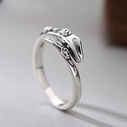 925 Sterling Silver Year Of The Snake Rose Snake Adjustable Open Ring