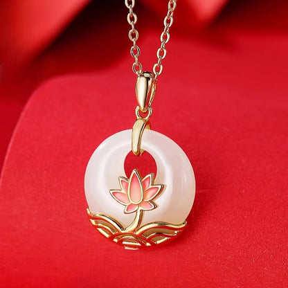 Zen Healing 925 Silver Hetian Jade Lotus Harmony Pendant Necklace