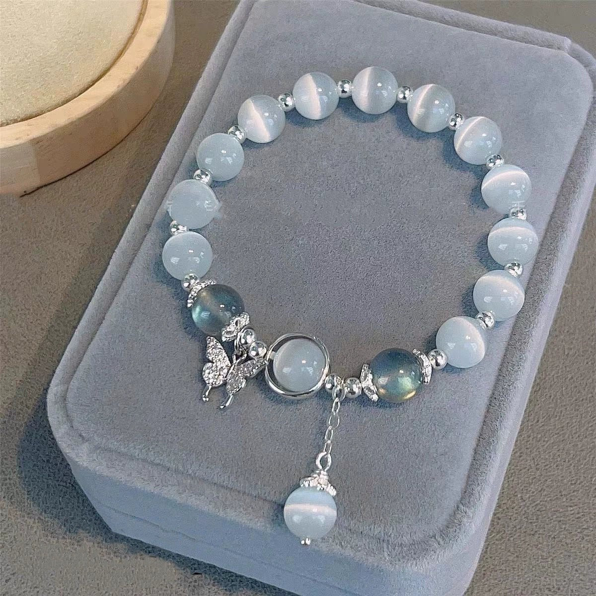 Zen Healing 925 Sterling Silver Cat’s Eye Moonstone Butterfly Love Protection Bracelet