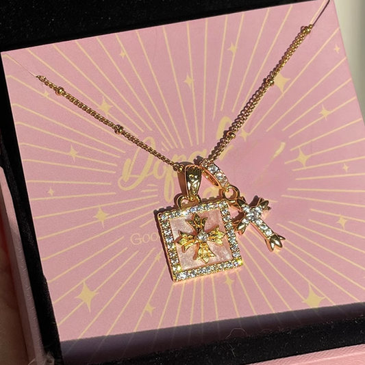 925 Sterling Silver Pink Shell Vintage Cross Pendant Necklace