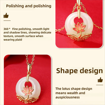 Zen Healing 925 Silver Hetian Jade Lotus Harmony Pendant Necklace