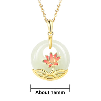 Zen Healing 925 Silver Hetian Jade Lotus Harmony Pendant Necklace