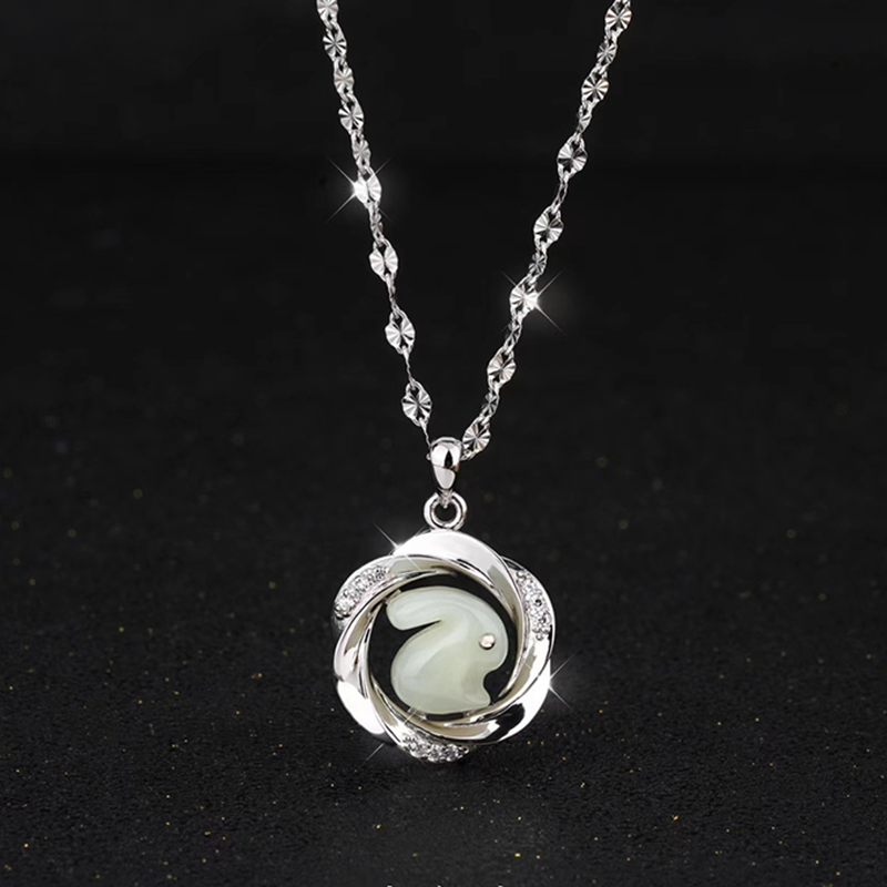Zen Healing 925 Silver Hetian Jade Moebius Strip Love Necklace Pendant