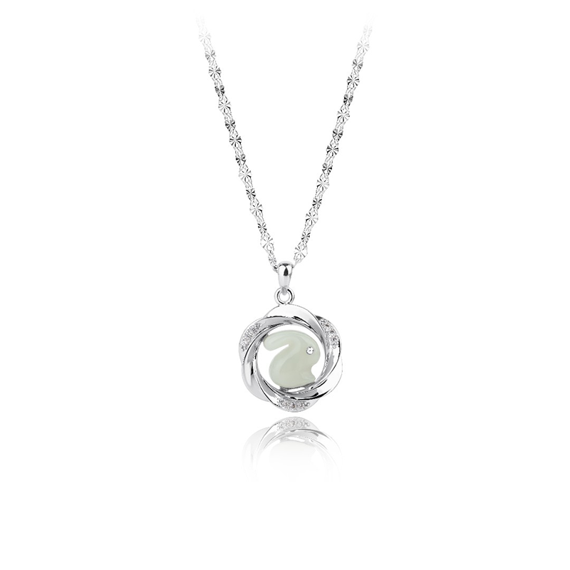 Zen Healing 925 Silver Hetian Jade Moebius Strip Love Necklace Pendant