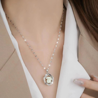 Zen Healing 925 Silver Hetian Jade Moebius Strip Love Necklace Pendant