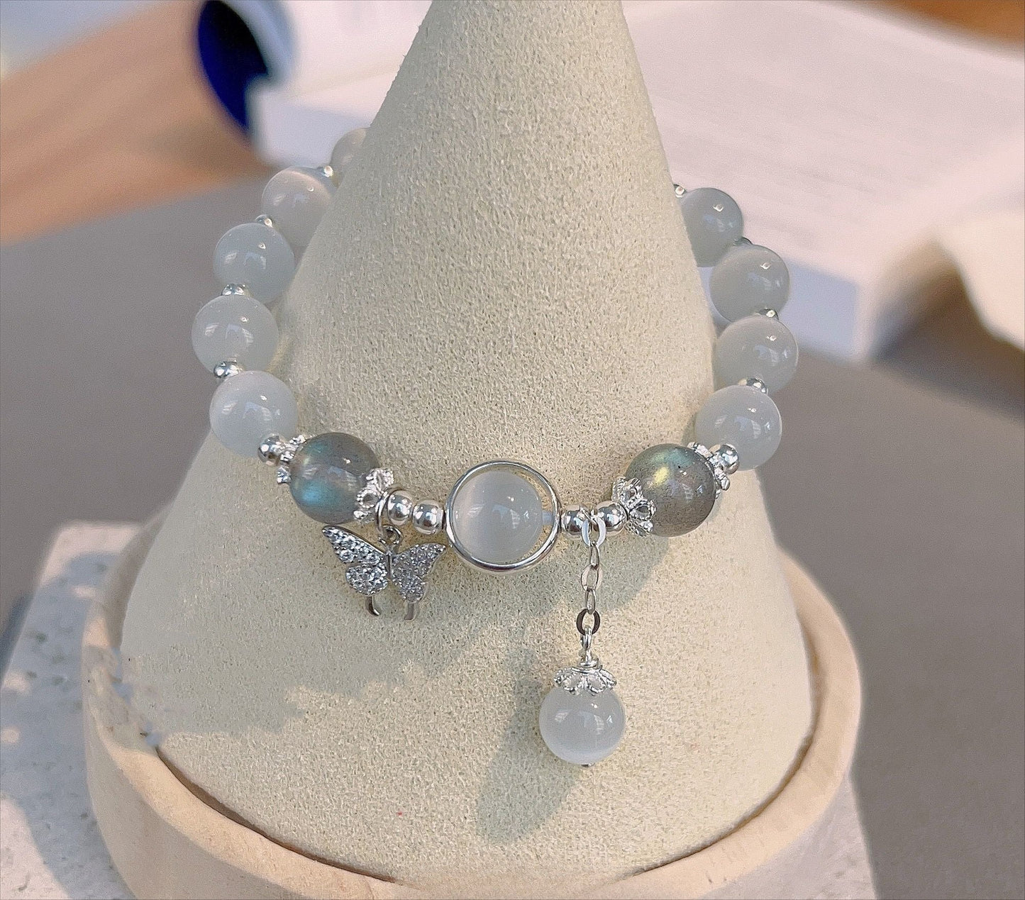 Zen Healing 925 Sterling Silver Cat’s Eye Moonstone Butterfly Love Protection Bracelet