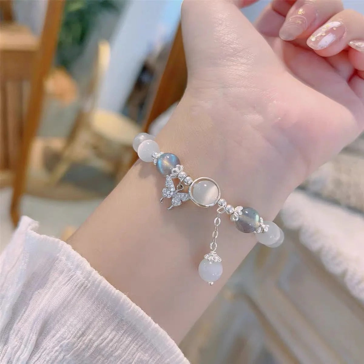 Zen Healing 925 Sterling Silver Cat’s Eye Moonstone Butterfly Love Protection Bracelet