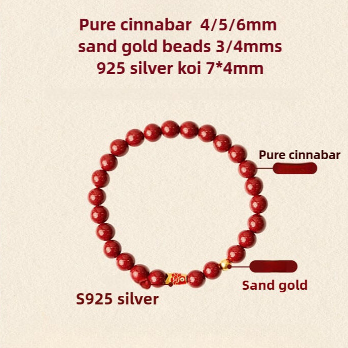 925 Sterling Silver Lucky Koi Fish Cinnabar Prosperity Bracelet