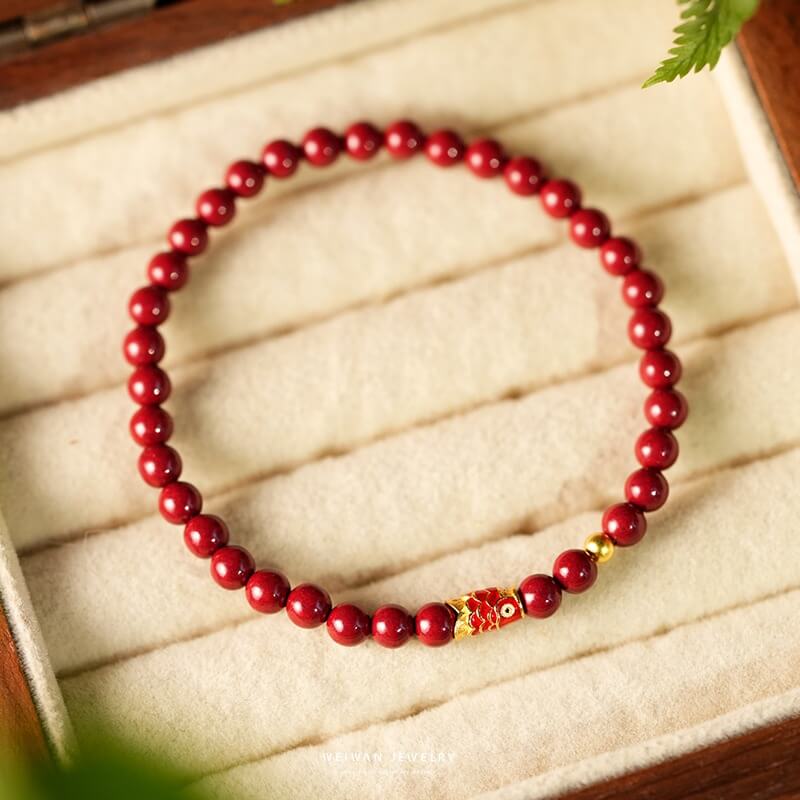 925 Sterling Silver Lucky Koi Fish Cinnabar Prosperity Bracelet