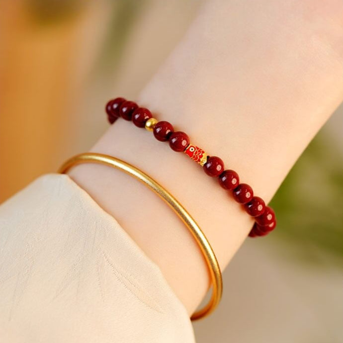 925 Sterling Silver Lucky Koi Fish Cinnabar Prosperity Bracelet