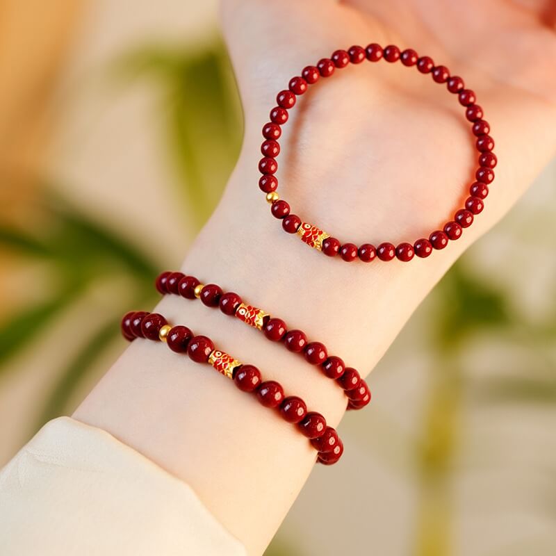 925 Sterling Silver Lucky Koi Fish Cinnabar Prosperity Bracelet