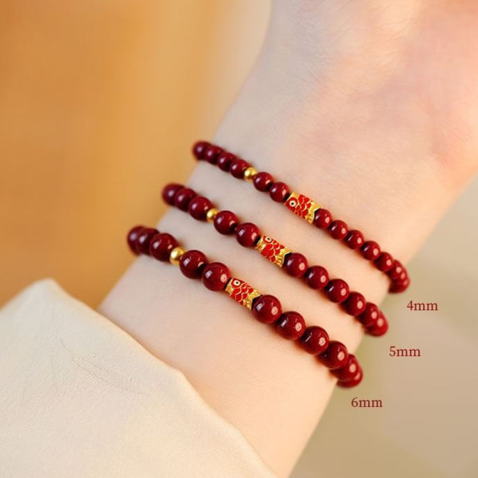 925 Sterling Silver Lucky Koi Fish Cinnabar Prosperity Bracelet