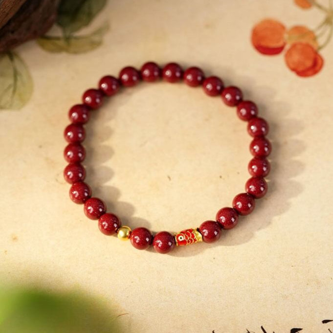 925 Sterling Silver Lucky Koi Fish Cinnabar Prosperity Bracelet