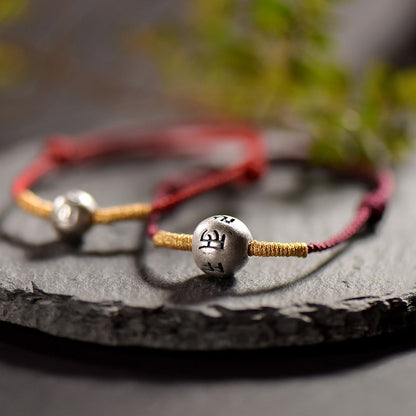 Zen Healing 925 Sterling Silver Om Mani Padme Hum Luck Bead Red String Bracelet