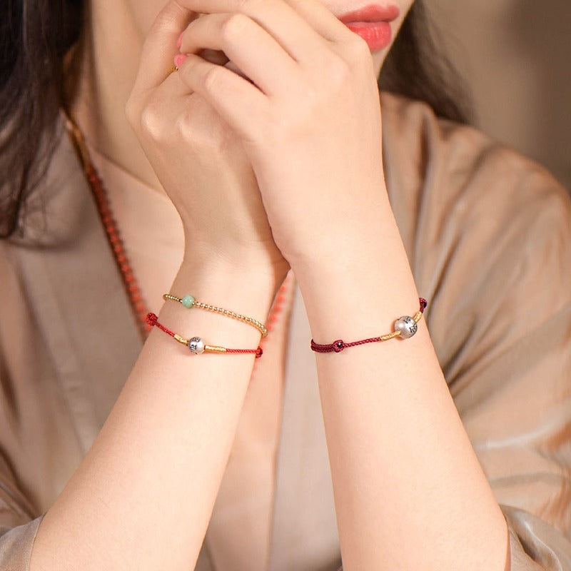 Zen Healing 925 Sterling Silver Om Mani Padme Hum Luck Bead Red String Bracelet