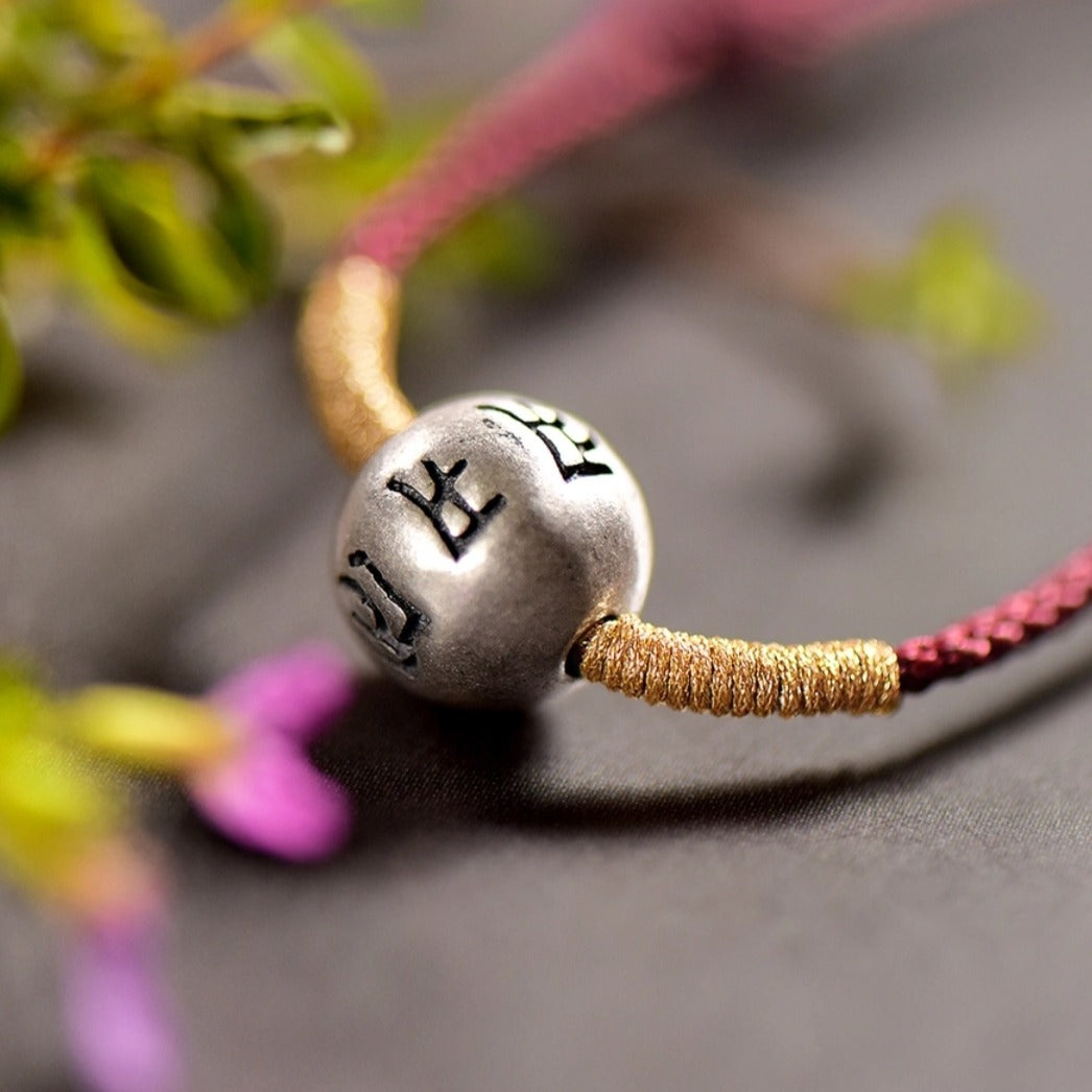 Zen Healing 925 Sterling Silver Om Mani Padme Hum Luck Bead Red String Bracelet