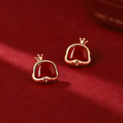 999 Sterling Silver Red Agate Year Of The Snake Spirit Snake Prosperity Luck Earrings