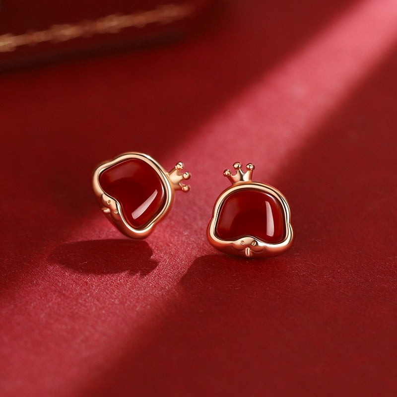 999 Sterling Silver Red Agate Year Of The Snake Spirit Snake Prosperity Luck Earrings