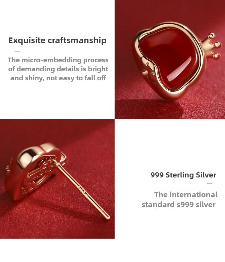 999 Sterling Silver Red Agate Year Of The Snake Spirit Snake Prosperity Luck Earrings