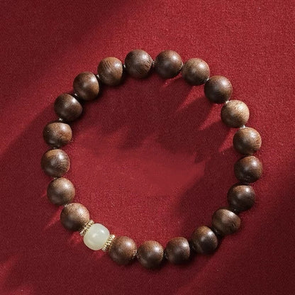 Agarwood and Hetian Jade Buddhist Beads Bracelet - Peace & Calm Power