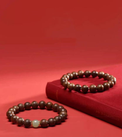 Agarwood and Hetian Jade Buddhist Beads Bracelet - Peace & Calm Power