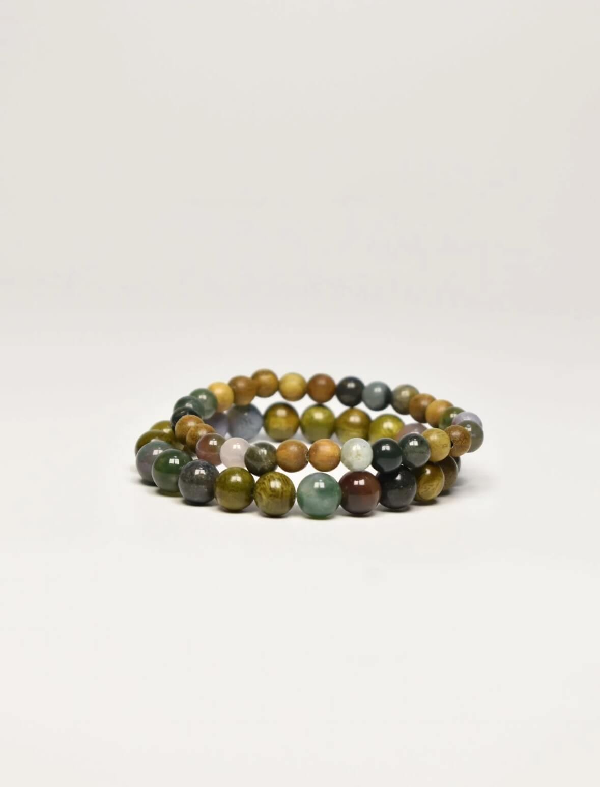 Agate Green Sandalwood Bracelet Set -Healthy-Calming