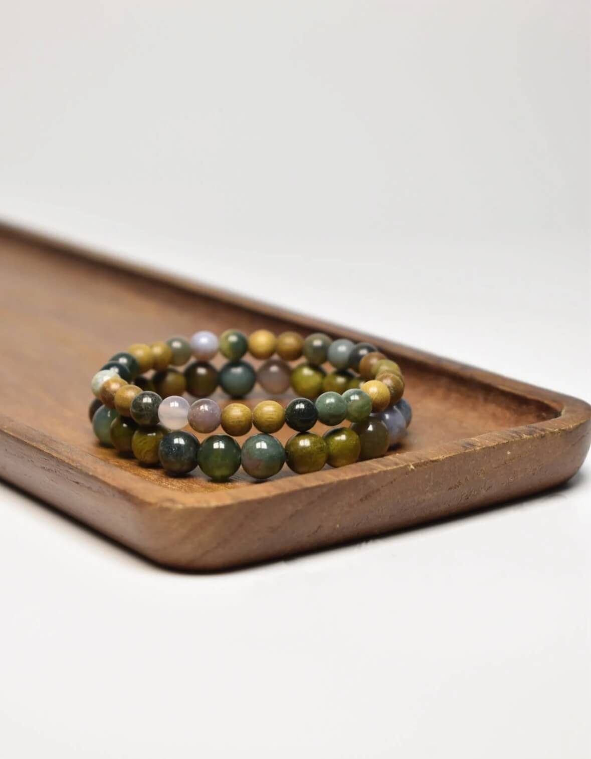 Agate Green Sandalwood Bracelet Set -Healthy-Calming