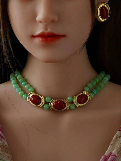 Agate Earrings Necklace Set - Love and Hope