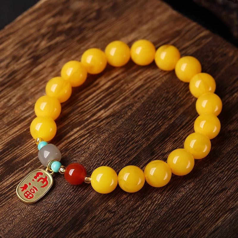 Amber Agate Jade Lucky Peace Bracelet