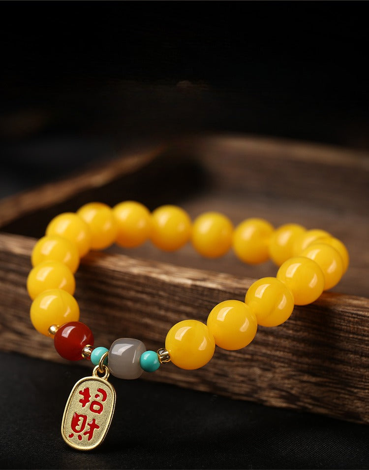 Amber Agate Jade Lucky Peace Bracelet