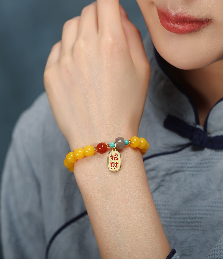 Amber Agate Jade Lucky Peace Bracelet