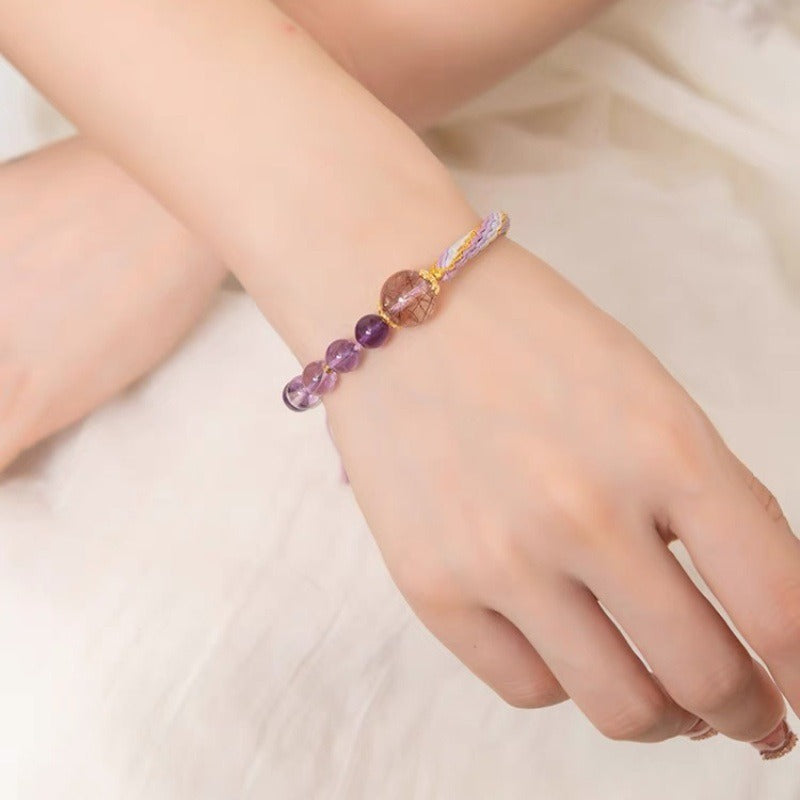 Amethyst Red Rutilated Quartz Wisdom Peace Bracelet