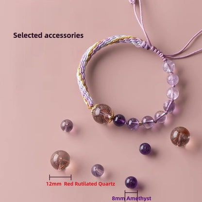 Amethyst Red Rutilated Quartz Wisdom Peace Bracelet