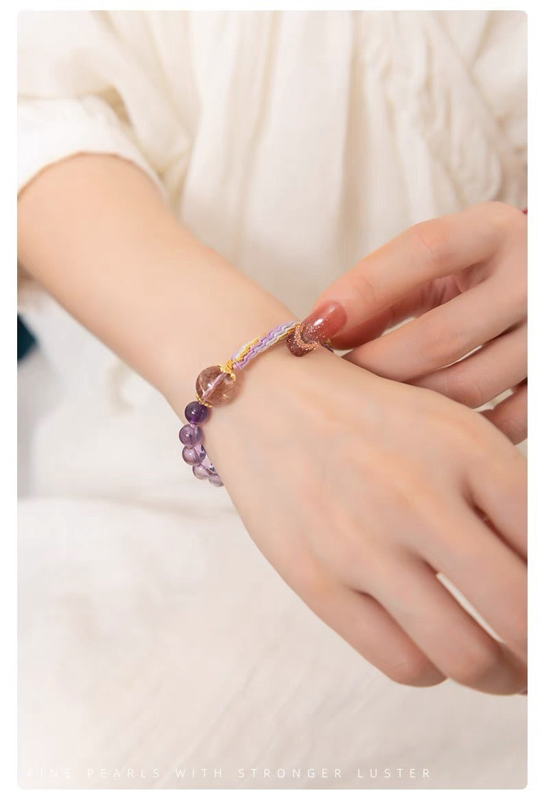 Amethyst Red Rutilated Quartz Wisdom Peace Bracelet