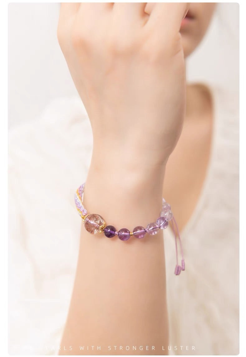 Amethyst Red Rutilated Quartz Wisdom Peace Bracelet