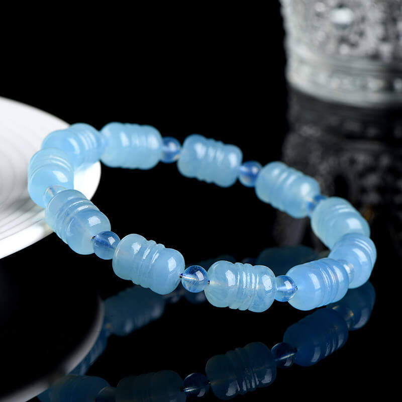 Aquamarine Huiwen Bead“Wisdom Loop” Bracelet-Courage•Protection•Purification