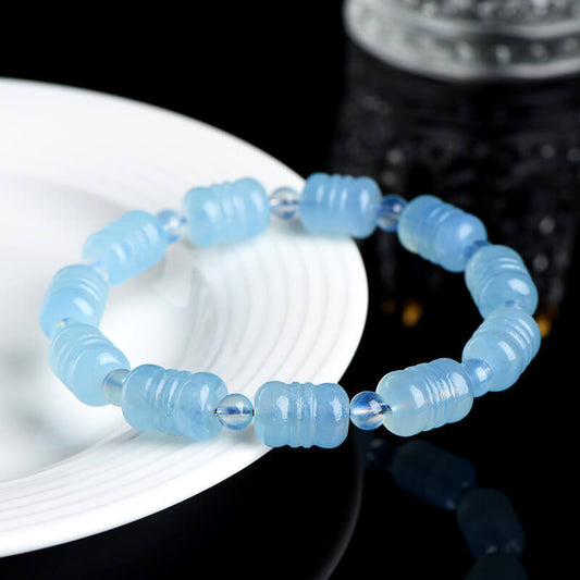 Bracelet « Boucle de sagesse » en perles d'aigue-marine Huiwen - Courage • Protection • Purification