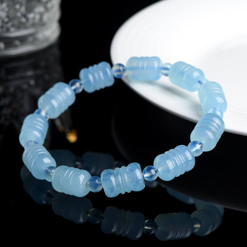 Aquamarine Huiwen Bead“Wisdom Loop” Bracelet-Courage•Protection•Purification