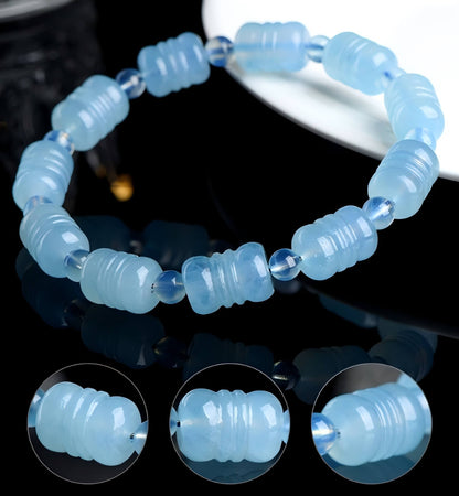 Aquamarine Huiwen Bead“Wisdom Loop” Bracelet-Courage•Protection•Purification