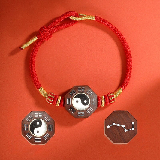 Zen Healing Yin Yang Bagua Jujube Wood Cinnabar Protective Braided Bracelet