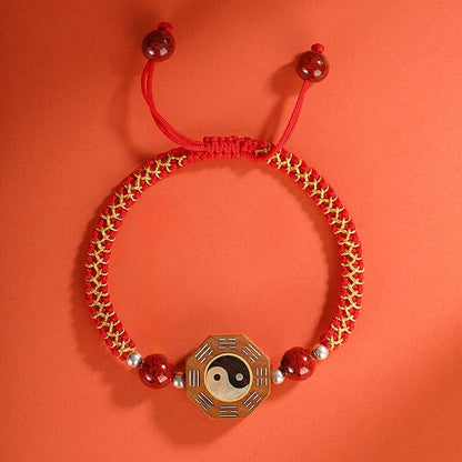 Zen Healing Yin Yang Bagua Jujube Wood Cinnabar Protective Braided Bracelet