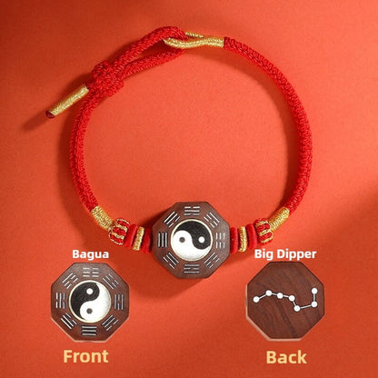 Zen Healing Yin Yang Bagua Jujube Wood Cinnabar Protective Braided Bracelet